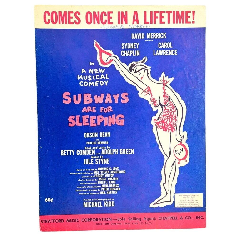 Vintage Comes Once In A Lifetime Sheet Music Subways Are For Sleeping 1961 Styne